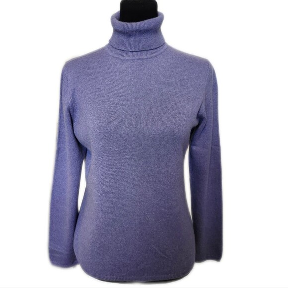 Charter Club 2-Ply 100% Cashmere Blue/Lavender Turtleneck Thin Knit Sweater M - Picture 1 of 6